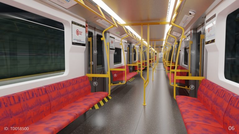 wizualizacja wnętrza nowych pociągów metra