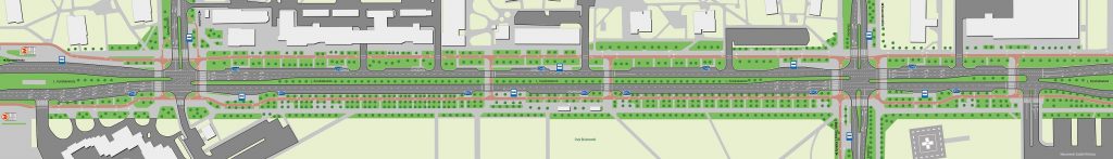 wizualizacja układu drogowego ul. Kondratowicza po zakńczeniu budowy metra