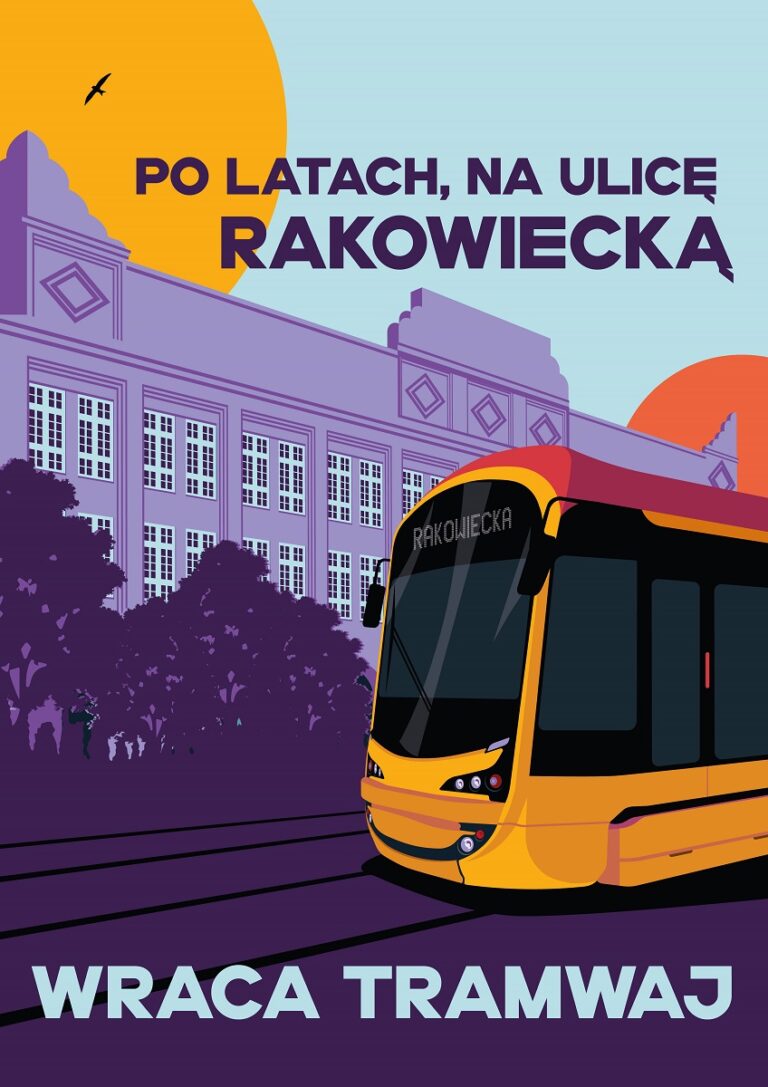 Grafika promująca tramwaj na ul. Rakowieckiej