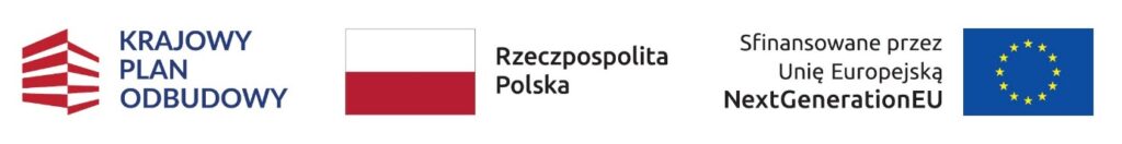 stopka z logotypami: Krajowego Planu Odbudowy, Rzeczpospolitej Polskiej, finansowania przez Unię Europejską NextGenerationEU